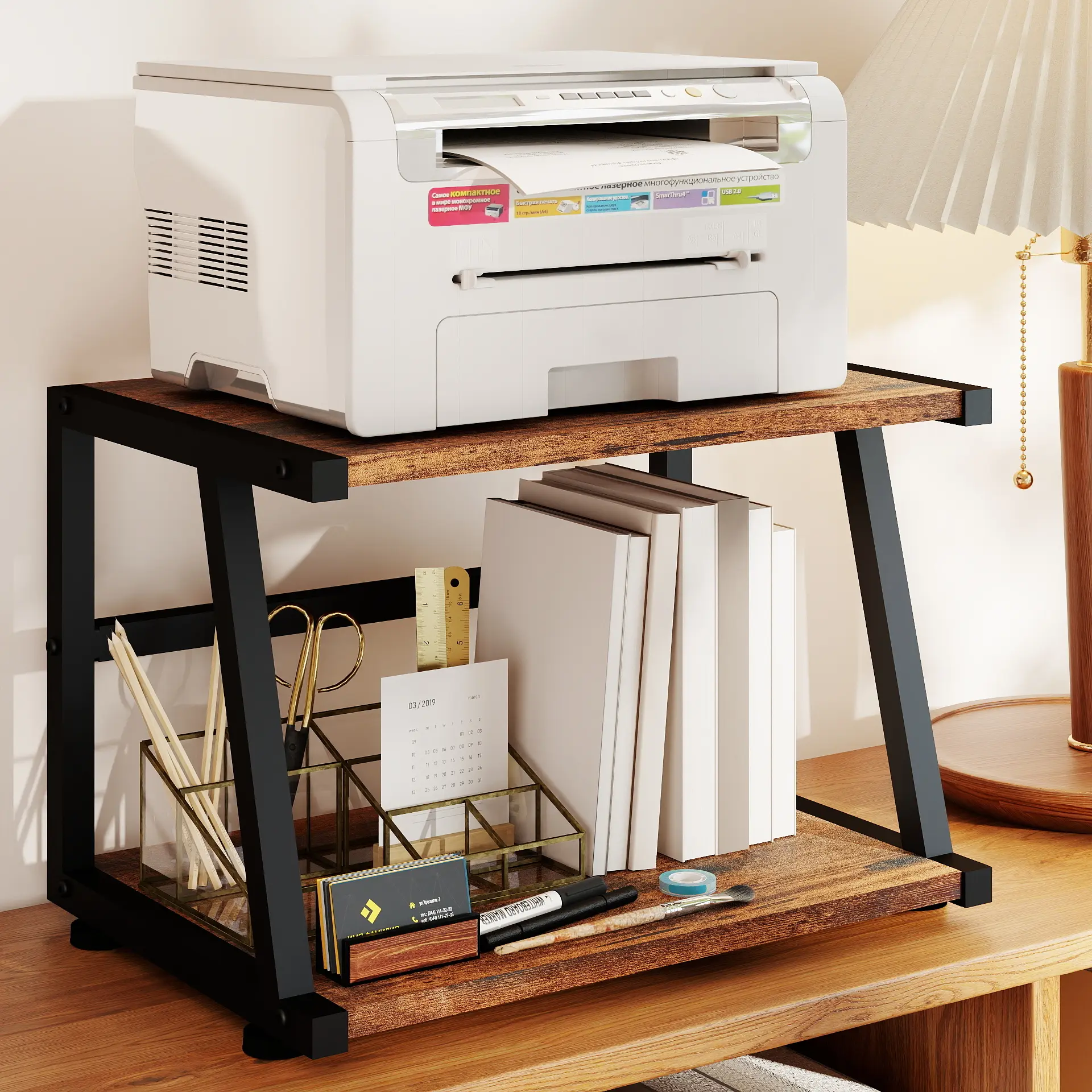 SummerVibes] 2 Tier Desktop Printer Stand with Storage Shelf Heavy