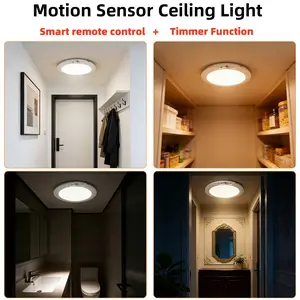 【1/2/3Pack Rechargeable LED Sensor Ceiling Light with with Remote】3 Lighting Options, 3 Brightness Levels Closet Lights, Remote Control Dimmable Timing Motion Shower Lights for Living Bathroom Pantry Hallway Porch night light