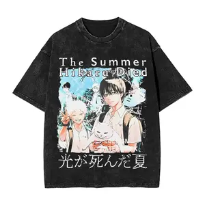 valentine shirts Washed T Shirts The Summer Hikaru Died T-Shirt Oversize Hikaru Yoshiki Anime Streetwear Short Sleeve Graphic Tees for Men Women