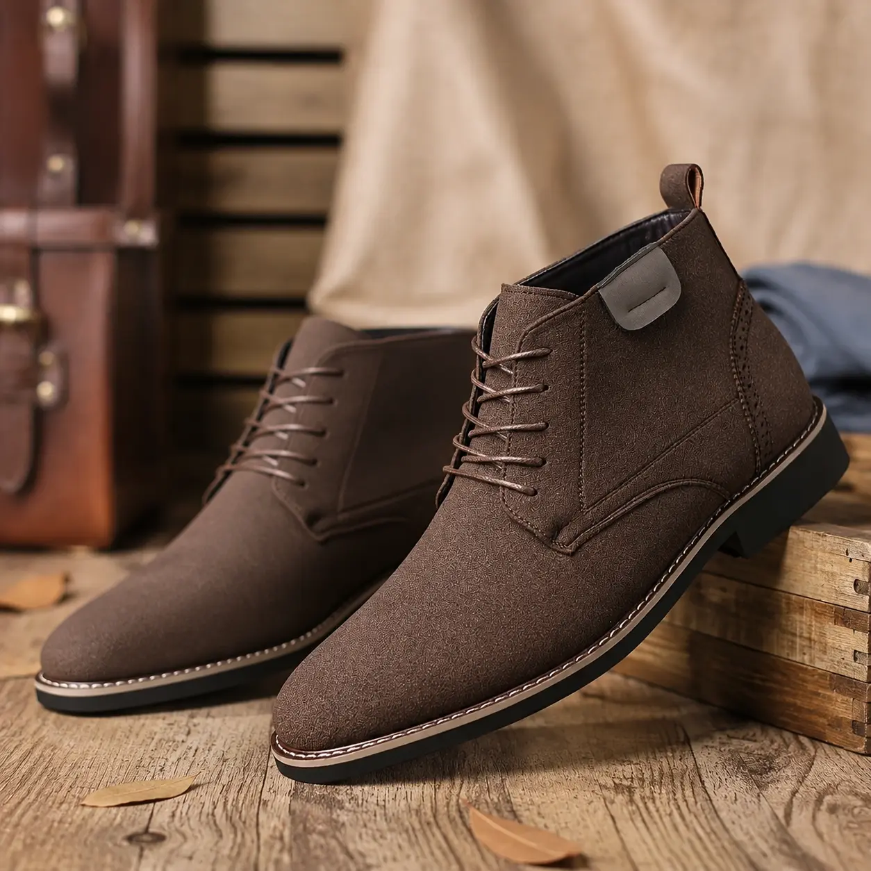 Men's Business Casual Ankle Boots in PU Leather, Plain Alternative Style Walking Shoes, Elevated Casual Commuting Footwear, Minimalist, Laces, Cuban, Clean Business Casual