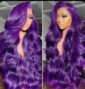 Dark Purple Wig Lace Frontal Synthetic Wig Long Curly Prelucked Hair Gluesless Heat Resistant Fiber Hair Free Part for Natural Look for Women