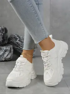 Breathable mesh dad shoes, thick-soled for height increase and longer-looking legs, comfortable women's casual running shoes, Sporty running shoes, Athletic running shoes, pure white sneakers, versatile must-have.