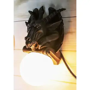 Baphomet Sabbatic Goat Pentagram Sigil Gargoyle Small Wall Sconce Lamp