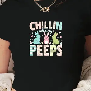 "Chillin' with My Peeps" Graphic Tee, Easter Bunny Baby Tee, Shirt for Spring & Summer