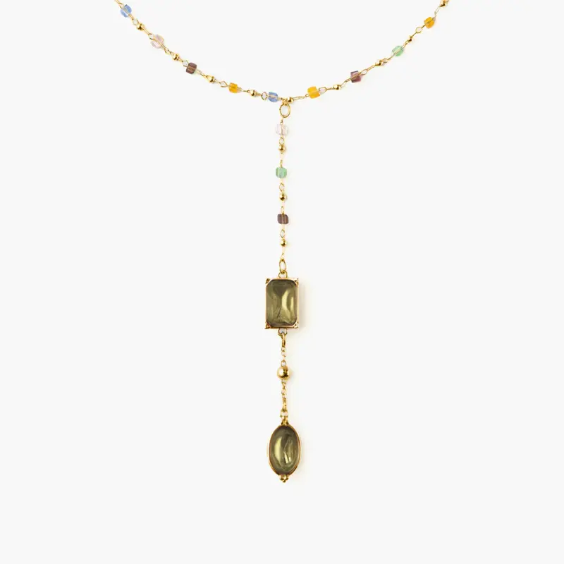 en route 18K Gold Plated Celestial Lariat Necklace in Gold, Chic Colorful Stone Jewelry in Lariat Style, Versatile Jewelry for Layering, Everyday Wear or Statement Styling #SpringStatements