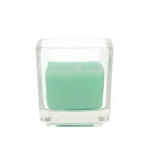 212 MAIN Square Glass Votive Candles - Aqua, 96 Pieces, Unscented Paraffin Wax, Camping & Hiking Decor, Handcrafted Lights for Sports & Outdoor Use