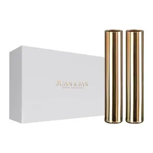 JUAN & JAN Metallic Gold Champagne Glasses with Beautiful Gift Box Set of 2 Modern Hand Blown Crystal Flute Pair 237ml Stemless Cocktail Sparkling Wine Drinking Mimosa Glass for Easter, Birthday Wedding, Party