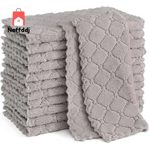 12 Pack Kitchen Dish Cloths (10 X 10 Inches, Grey), Super Soft and Absorbent Coral Velvet Dish Towels, Nonstick Oil Fast Drying Microfiber Cleaning Cloth, No Lint Household Dishcloths No Brand