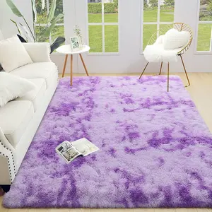 Purple Shag Rug 5x8, Tie Dye Fluffy Plush Area Rug for Bedroom, Soft Living Room Rug, Kids Room Carpets, Modern Home Decor-S