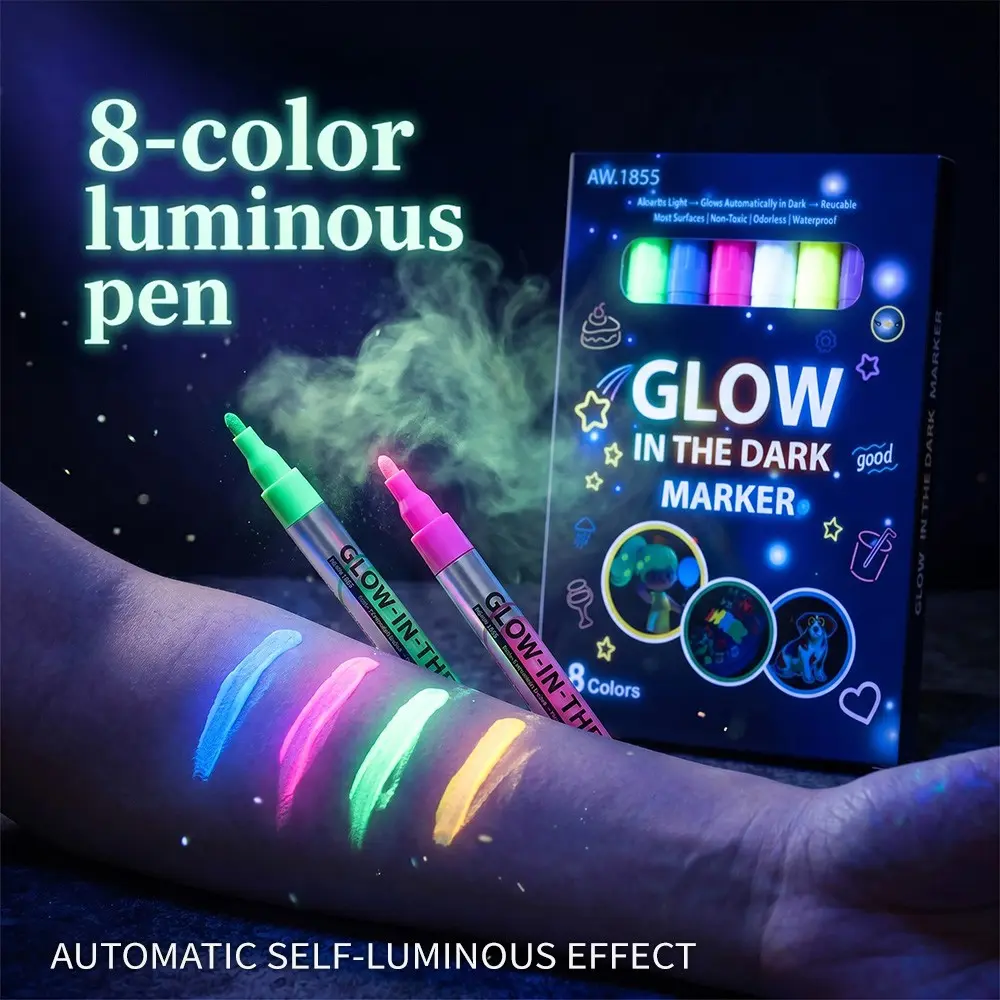8 Color Glow-In-The-Dark Marker Pens, DIY Hand Drawn Clothes Shoes, Waterproof Non-Fading, Fast Dry, Party Night Light Sketch Pen Set