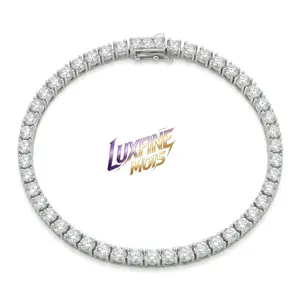 ⑧LUXFINE MOIS 3mm Moissanite Tennis Bracelet, 14K Gold/White Gold Plated Iced Out Round Cut Tennis Chain Bracelet, Pass Diamond Tester, Hip Hop Jewelry for Men Women