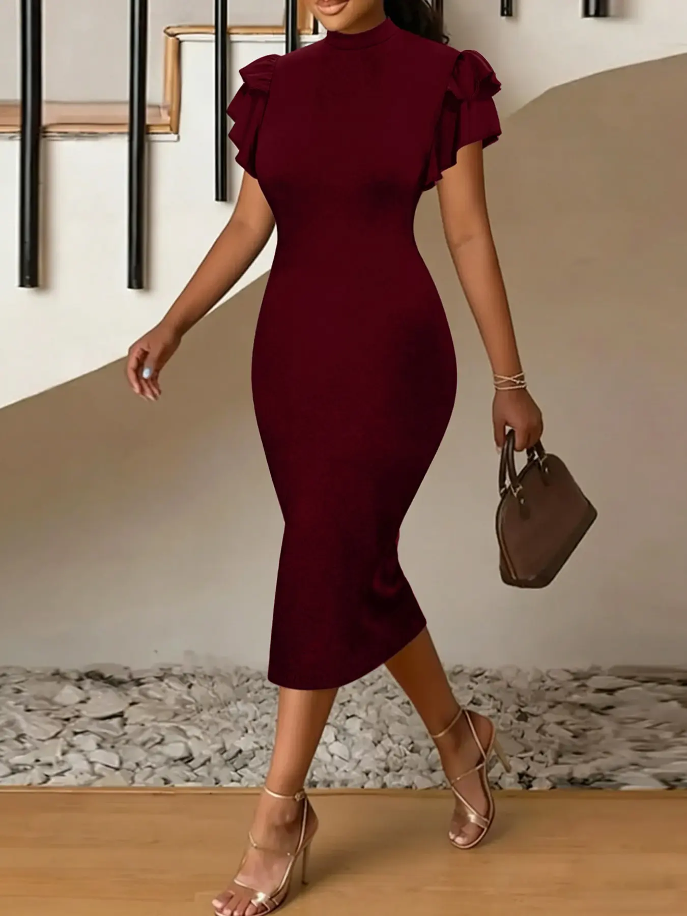 1 Piece Women's Black Crew Neck Butterfly Sleeve Dress | Slim Fit | Ideal  for Spring, Summer & Fall - TikTok Shop