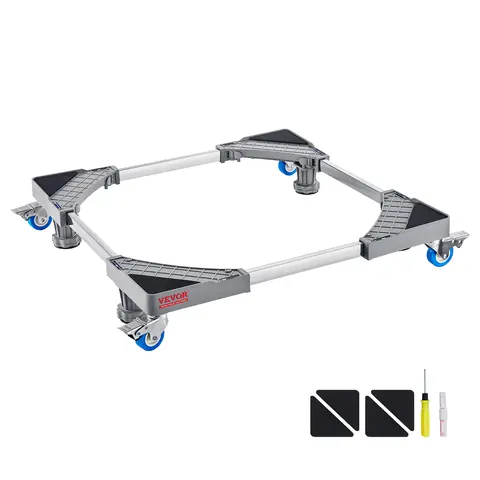 VEVOR Adjustable Appliance Base with 4 Robust Stainless Steel Tubes, 400 lbs Load Support, 4 Locking Swivel Wheels, Height Adjustment, Non-Slip Pads, Universal Mobile Stand for Washer, Dryer, Refrigerator Accessories, Laundry Room Part