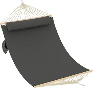 Double Quilted Heavy Duty Hammock for 2 Adults, 350cm Large Outdoor Furniture with Hardwood Spreader Bars, Detachable Pillow, 450 LBS Weight Capacity, Weather Resistant for Patio, Garden Relaxation,summervibes