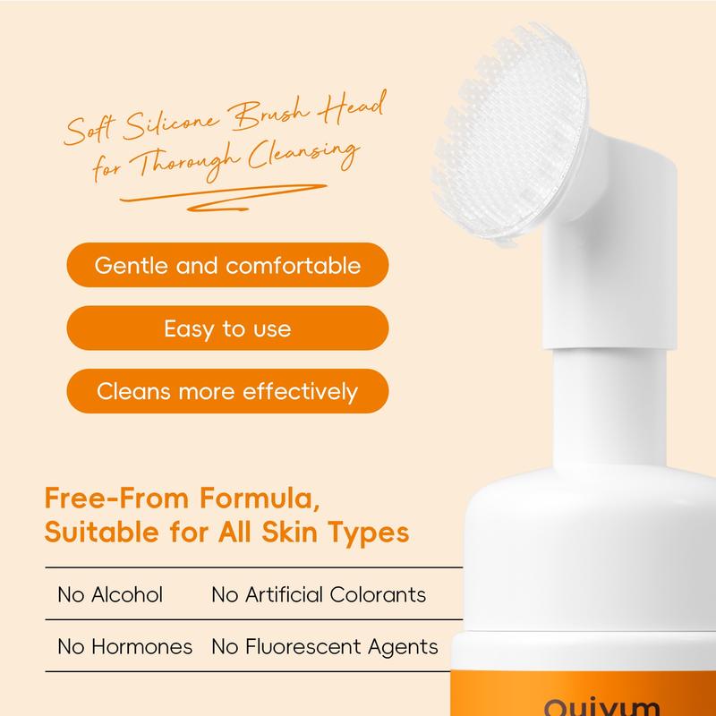 Quiyum Turmeric Vitamin C Cleansing Mousse with Massage Cleansing Brush, 1/2 pcs, Gentle Face Wash for Brightening Skin, Hydrating & Nourishing Formula