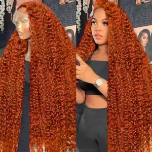 Bling Hair 13x6 Deep Wave Ginger Orange Lace Front Wigs Human Hair 350 Colored 13x4 Deep Wave Wig For Women Pre-plucked Hair Wig
