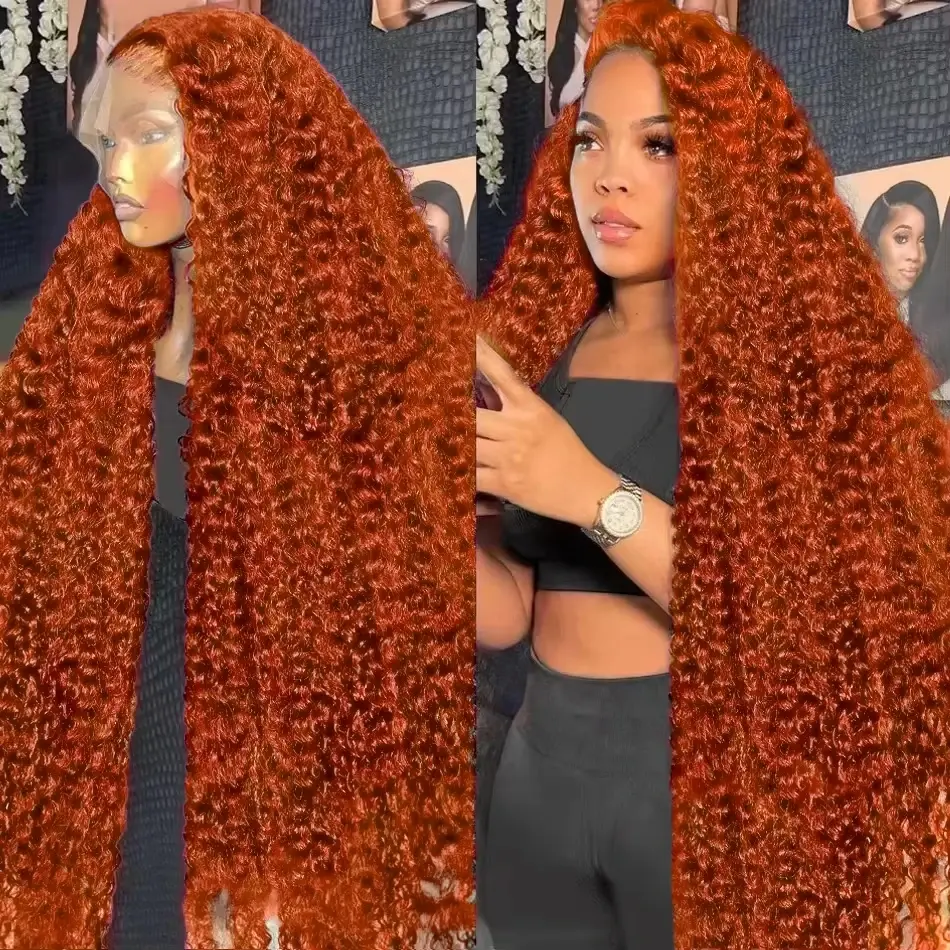 Bling Hair 13x6 Deep Wave Ginger Orange Lace Front Wigs Human Hair 350 Colored 13x4 Deep Wave Wig For Women Pre-plucked Hair Wig