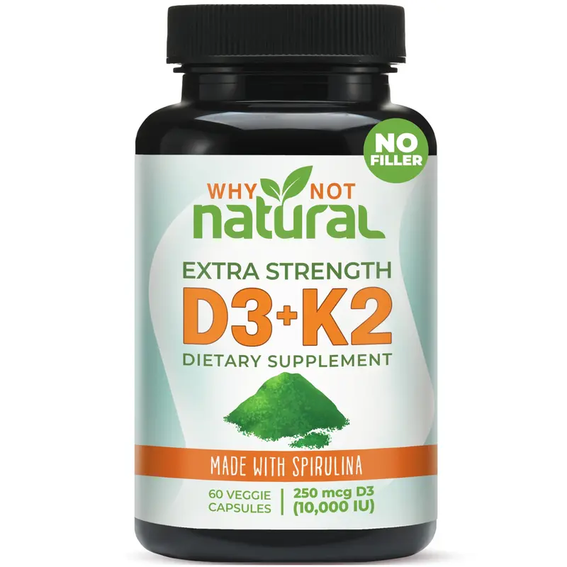 Why Not Natural D3-K2 capsules in organic spirulina (NO other ingredients besides capsule!) Edible Fitness Healthcare Supplement Vitamin Dietary Optimum
