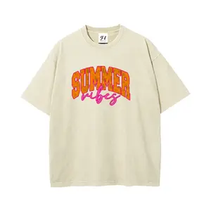 Vintage Stone Washed Oversized T-Shirt, Summer Vibes Graphic Tee for Women, Unisex Heavyweight Cotton Streetwear, Retro Boxy Fit Casual Top