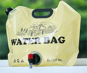 Susuper Thick Foldable 2.1 Gallon 8 Liter Water Bag with Faucet Strong Sealing Leak Proof Reusable Large Capacity Container BPA Free for Beverage Storage Portable for Barbecue Camping Travel Outdoor Cooking