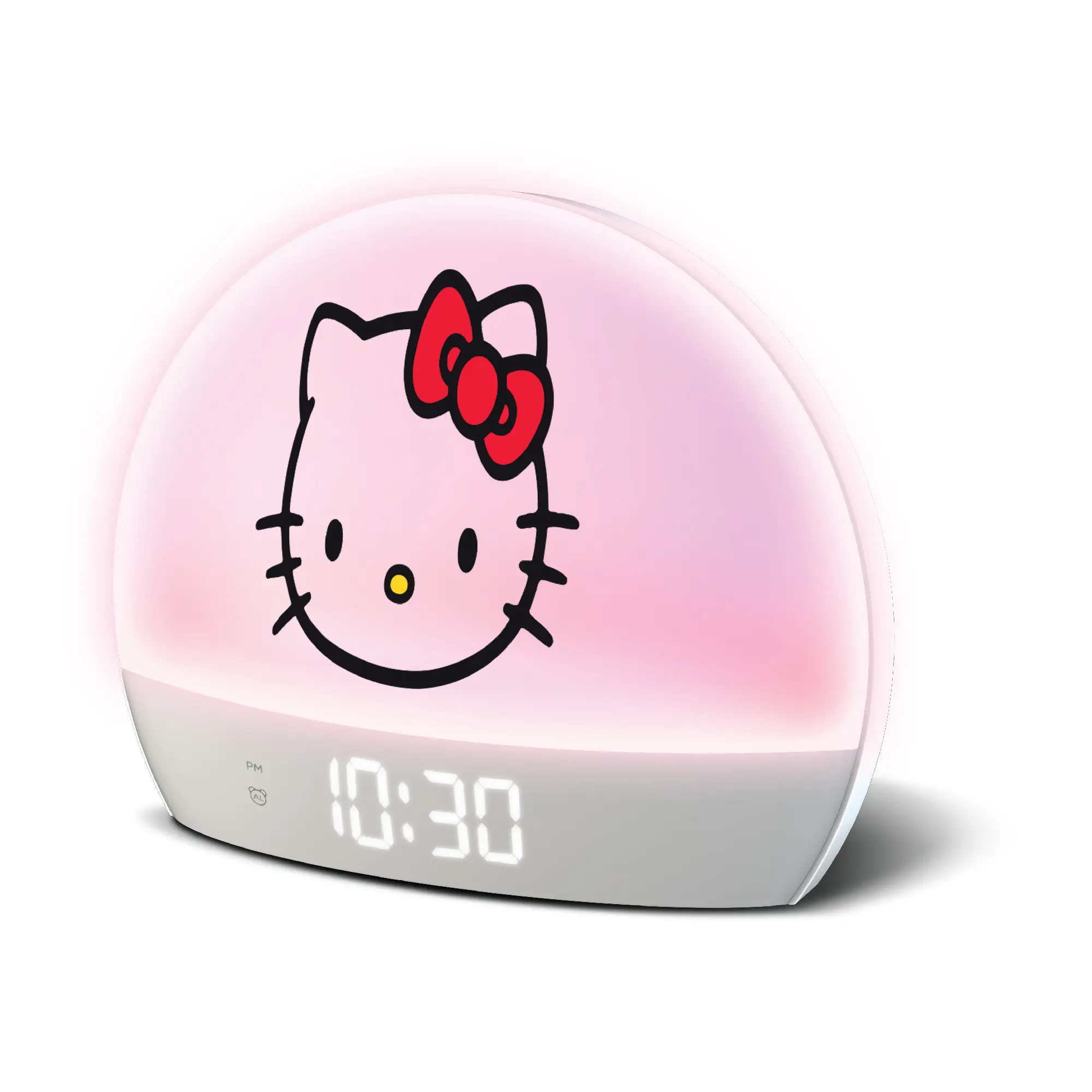 Hello Kitty Digital Sunrise Alarm Clock - USB Powered Bedside Clock with 6 Color Changing Light Modes, Aesthetic Girl Room Decor, White Home Decor Item