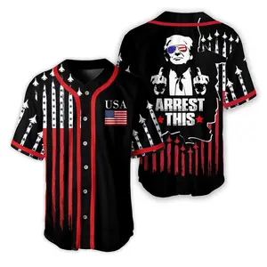 Arrest This Trump USA Flag Baseball Jersey, USA Funny Jersey Shirt Leaders Make America 45 47 Viral Funny Baseball Jersey political humor