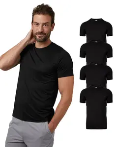 32 Degrees Mens 4 Pack Cool Quick Dry Active Basic Crew T-Shirt, Black, Small