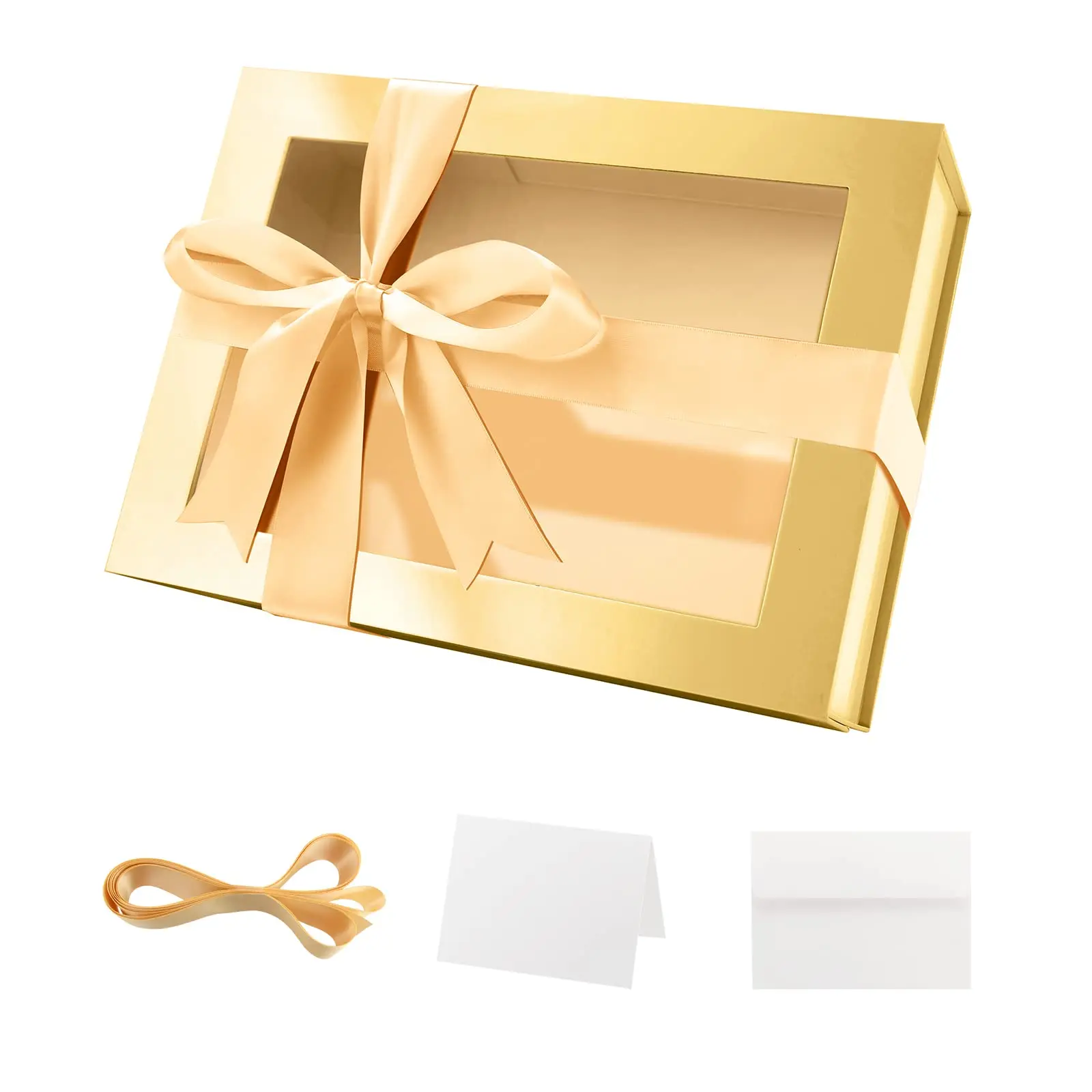 Gift Box With Window  9x6.5x3.8 Inches Clear For Present Contains Ribbon Card Bridesmaid Proposal Boxes Magnetic Lid (glossy Gold)