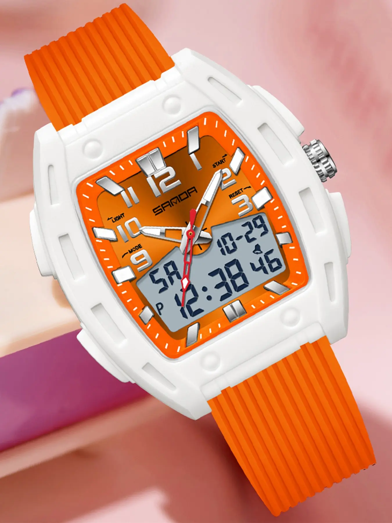 Sanda 6330 Dual Display Sports Electronic Watch, Waterproof Quartz Watch, Night Light, Date Calendar, Unisex, 5atm, Abs Case