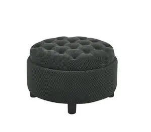 25Inch Round Storage Ottoman with Tray, ModernTufted Fabric Circle Coffee Table with Storage, Upholstered Ottoman with Removable Top for Living Room, Bedroom