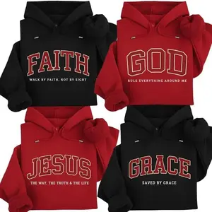 GOD JESUS GRACE FAITH Hoodie – Christian College Letter Graphic Pullover, Inspirational Faith Hoodie for Men & Women