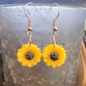 Mini Sunflower Earrings with Copper Hooks and Detailed Petals for Everyday Wear