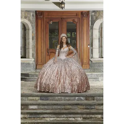knee length dresses for ladies Vizcaya by Morilee Metallic Brocade Quince Dress 89436