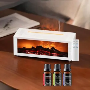 Fireplace Flame Aroma Diffuser 300ml Ultrasonic Humidifier with Colorful LED Flame Light for Home Bedroom