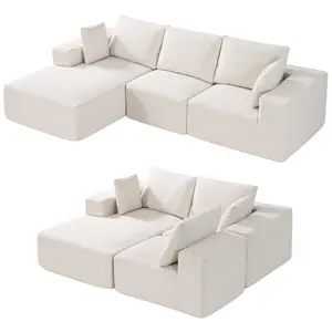 【fathersdaygift】VEVOR Modular Sectional Sofa L Shaped Cloud Couch with Chaise and Cushion Beige, Upholstered Sectional, Corduroy Sectional Couch