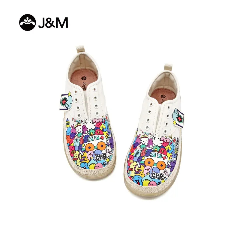 JOY&Mario Women's Lightweight Casual Slip-On Sneakers - Cartoon Pattern, Round Toe, Rubber Sole, Breathable, Leather Insole, All-Seasons Everyday Wear Shoe