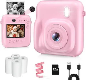 Camera Instant Print, Dual-Lens 48MP Digital Camera for Christmas Birthday Gifts, 1080P Selfie Instant Cameras for  with 32GB Card, Instant Print Digital Camera for Girls Boys-
