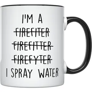 YouNique Designs Firefighter Mug, 11 Oz, Firefighter Gifts for Men & Women, Funny Fireman Cup, Graduation Gag Gift, Black Handle