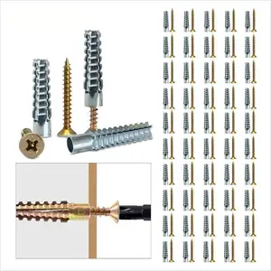 50 Counts Metal Expansion Screws,Heavy Duty Hollow Wall Anchors with Screws,Ldeal for Concrete Wall,Loose Hinge Hole Repair Kits,Hollow-Wall,Wooden Wall and Hinge Hole Repair.