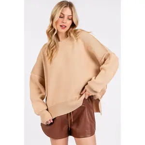 Mittoshop Side Slit Round Neck Drop Shoulder Sweater