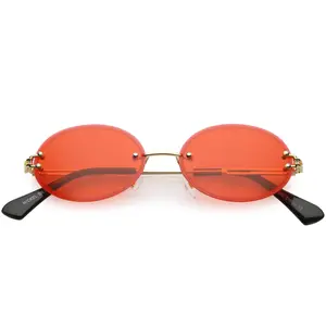 Retro Small Round Oval Color Tone Rimless Sunglasses C757