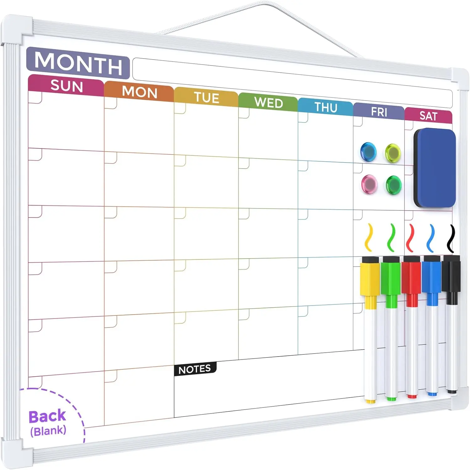 MaxGear 16" x 12" Calendar Whiteboard, Double-Sided Monthly Dry Erase Board, Portable Monthly Planner, Magnetic Surface, Includes Markers & Magnets&Eraser, Hanging for Wall, Desk & Home Use