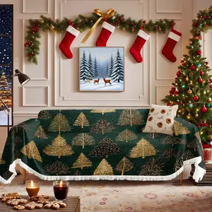 Christmas Tassel Sofa Cover, Pet Scratch-Resistant Couch Protector, Non-Slip Furniture Cover for All Seasons, Home Decor Blanket