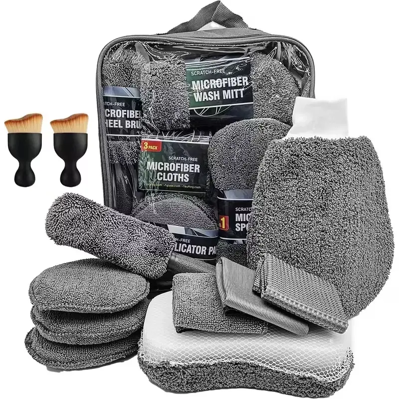 11PCS Car Wash Cleaning Kit Microfiber Towels Blush Sponge Wash Glove Polish set