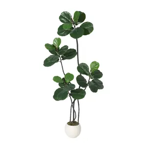 Artificial Fiddle Leaf Fig Tree, 5/6/7FT Tall Faux Ficus Lyrata with Adjustable Bendable Boughs, Modern White Planter, Realistic Indoor Greenery for Home, Office, Living Room, Low Maintenance
