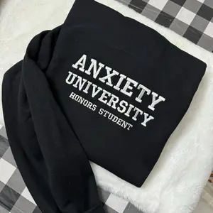 Anxiety University Embroidered Sweatshirt – Y2K Style Unisex Crewneck, Funny Mental Health Gift for Her