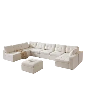 Giratree Furniture Oversize Modular U-Shaped Fabric Sofa, 1–9 Seater Configurable Couch with Storage Ottomans & Reversible Chaise for Living Room Office