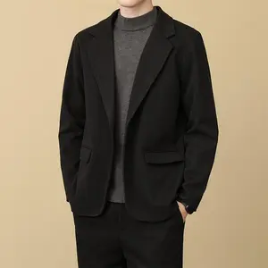 Men's Wool Blazer Coat Autumn Winter Thick Warm Tweeds Jacket for Business Casual Menswear Black Brown Loose Polyester Stylish