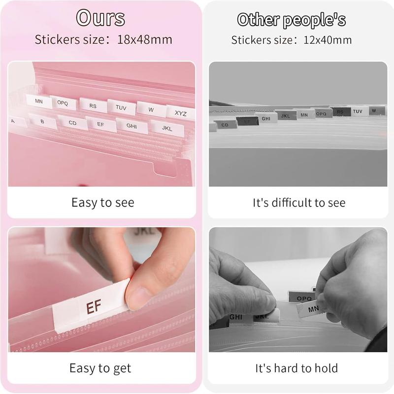 Accordion File Organizer, Pink 13 Pocket Expanding File Folder Organizer for Letter Size/A4 Documents, Expandable Portable Monthly Bill/Receipt Organizer for/Office/School (Black)