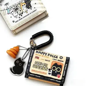 HAPPY Cortex Black Cat Wallet, Korean Style, for Students, Suitable for Meal Cards, Campus Cards, Bank Cards, Driver's Licenses, Identity Documents